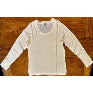 Aventura Lightweight Knit Top Sz M Ivory Cream Crochet Neck & Wrist Detail NEW
